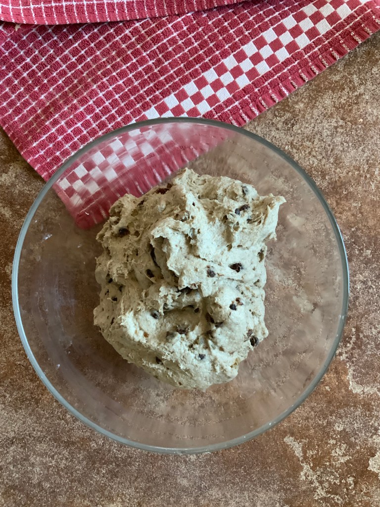 Raisin bread after 30 minute sit..still a bit sticky but workable with hands