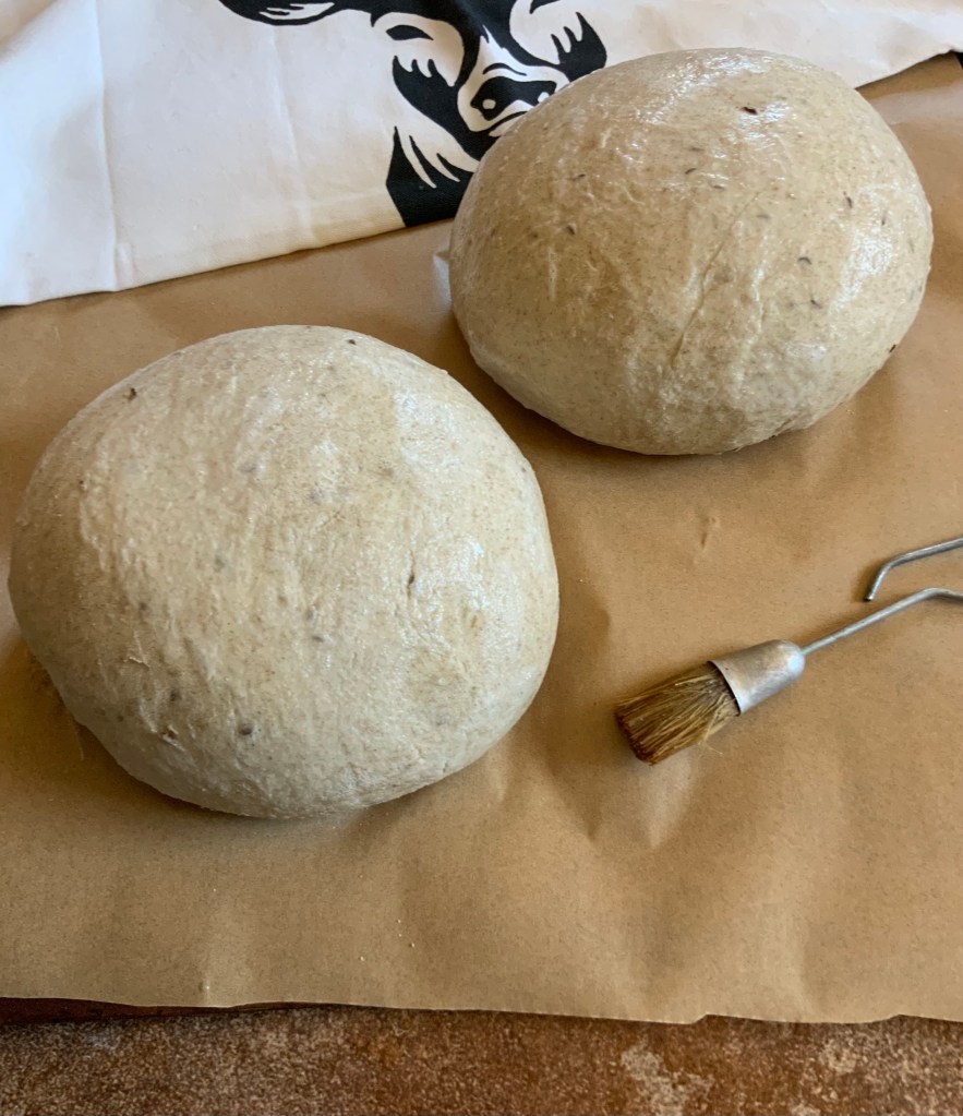 Rye brushed with egg white/water. Ready for oven