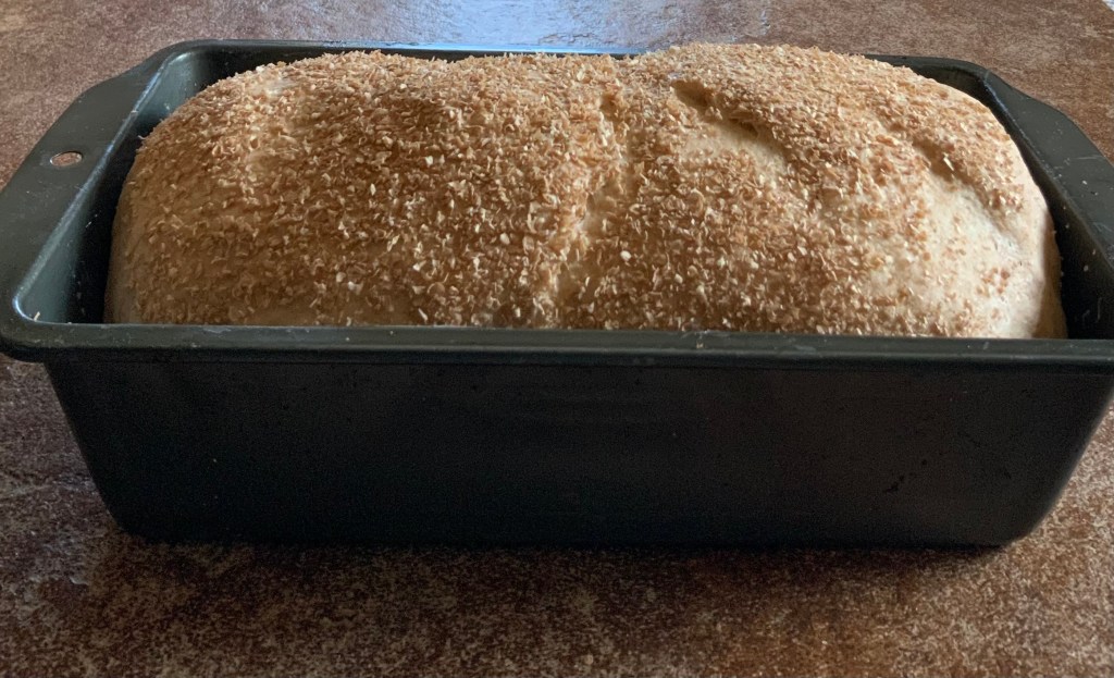 Risen soft wheat whole wheat loaf...over rim of pan