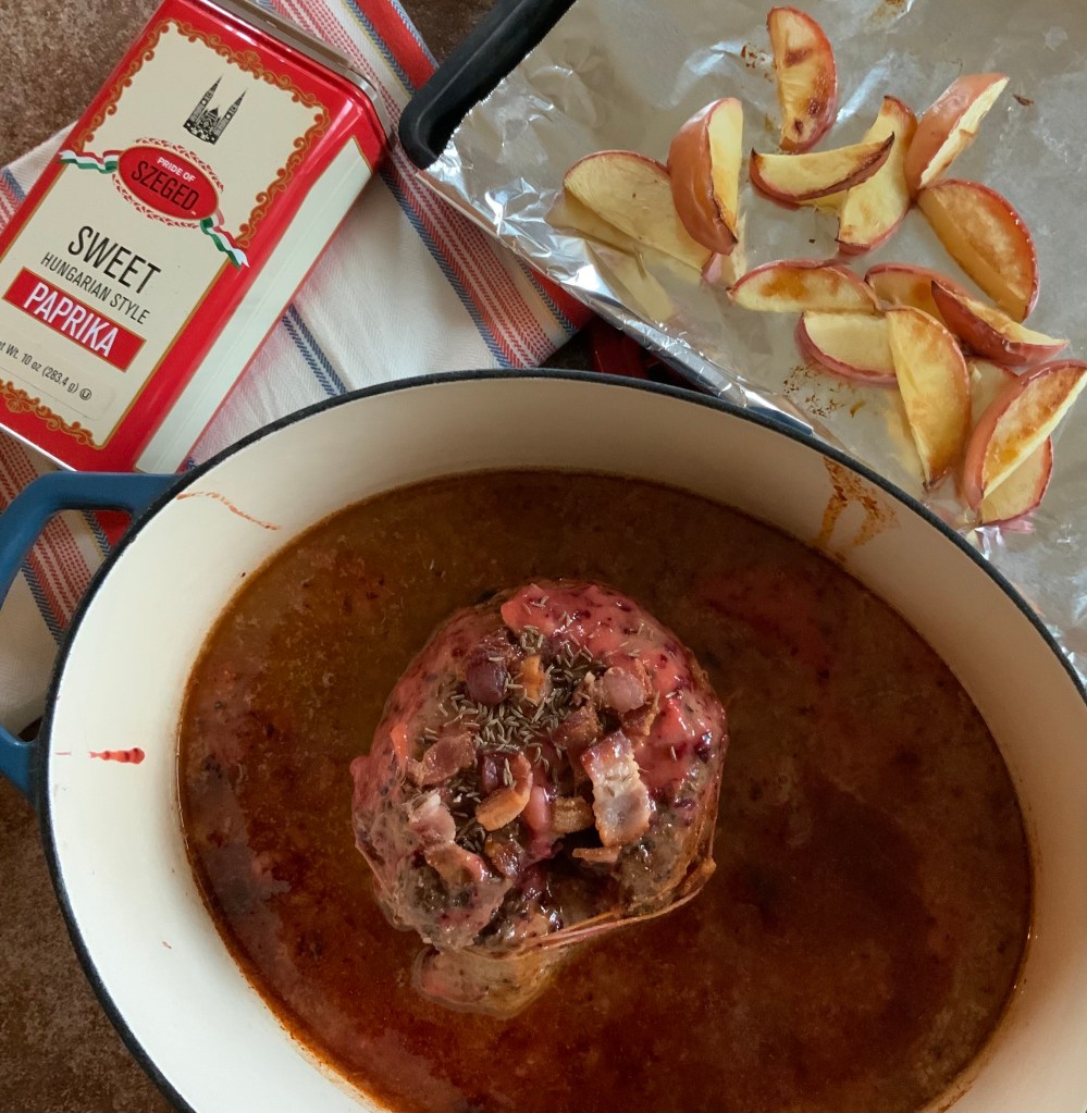 Hungarian pirk roast in plum sauce